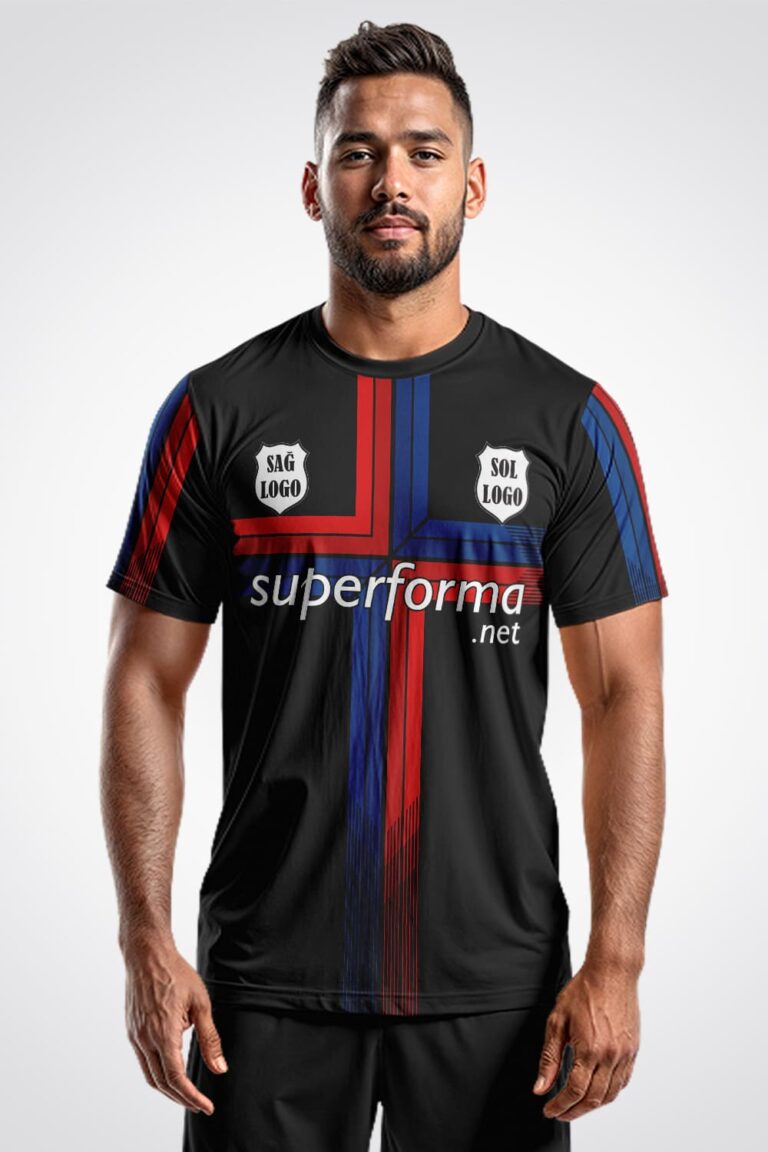 Siyah Kırmızı Mavi Halı Saha Forma