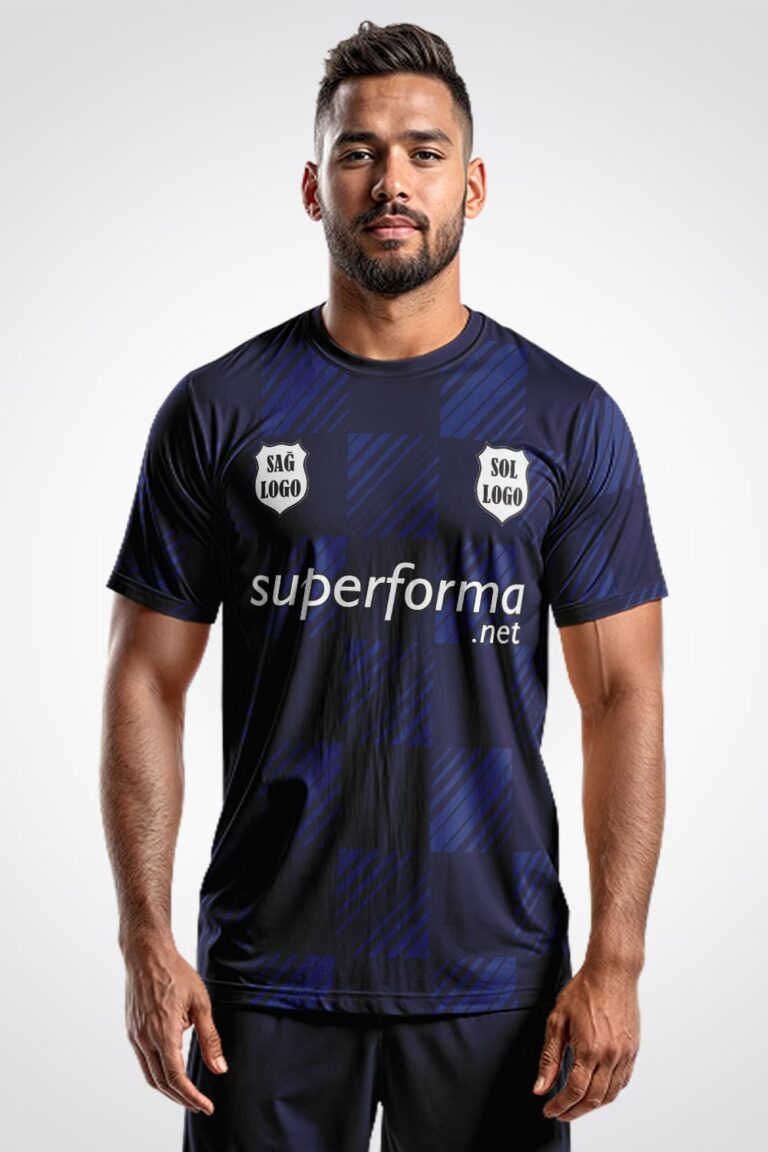 Lacivert Siyah Kareli Halı Saha Forma