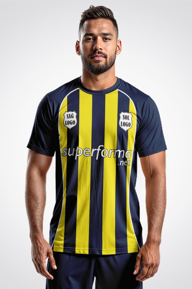 Sarı Lacivert Çubuklu Halı Saha Forma